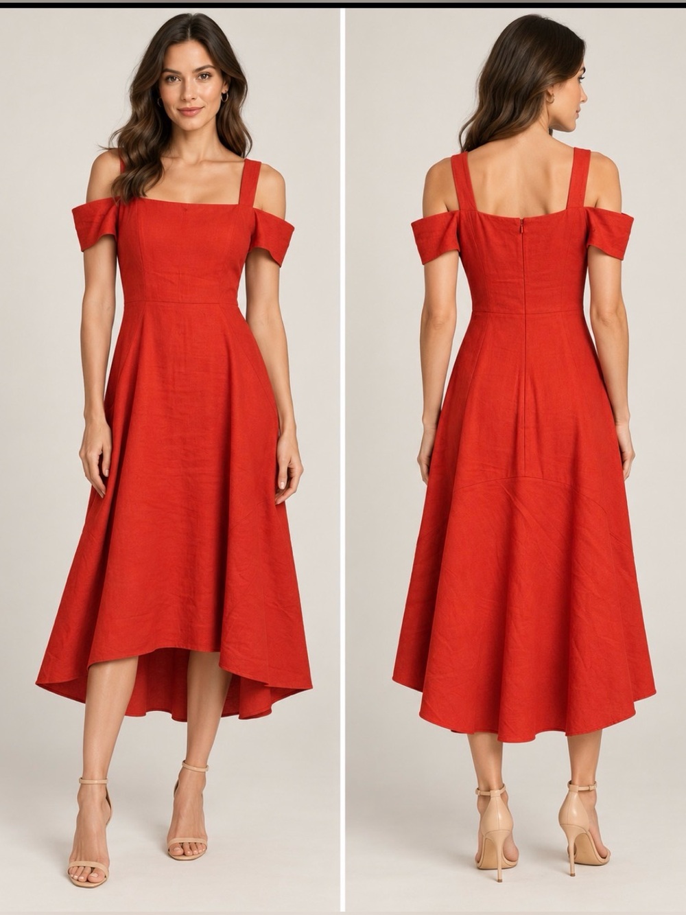 A.L.C. Tomato Red Cold Shoulder High-Low Midi Dress Size 6